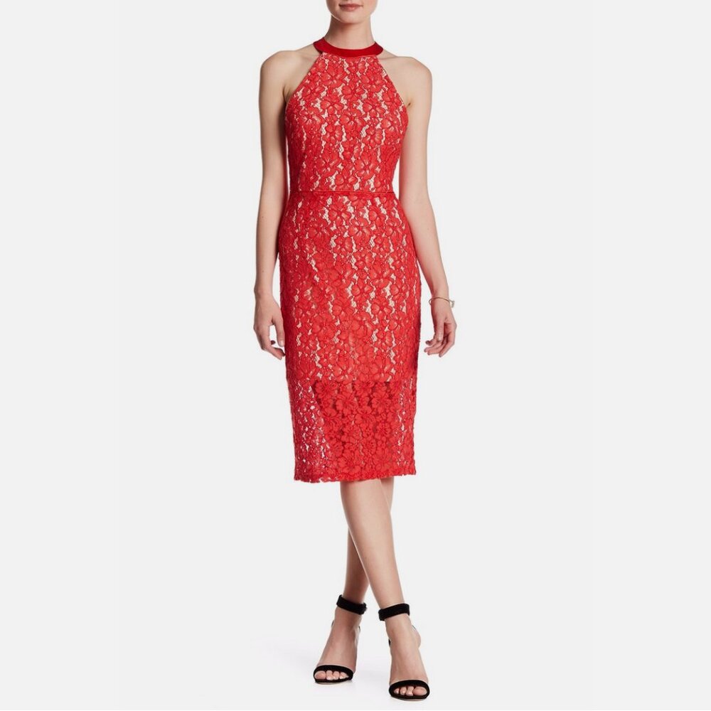 ABS by Allen Schwartz Halter Floral Lace Midi Dress